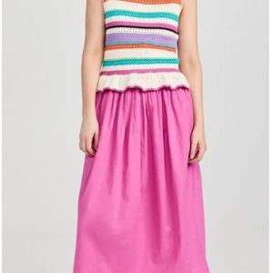 NWT Banjanan Heather Crochet Dress | Colorful Stripes and Pink Skirt Maxi Dress